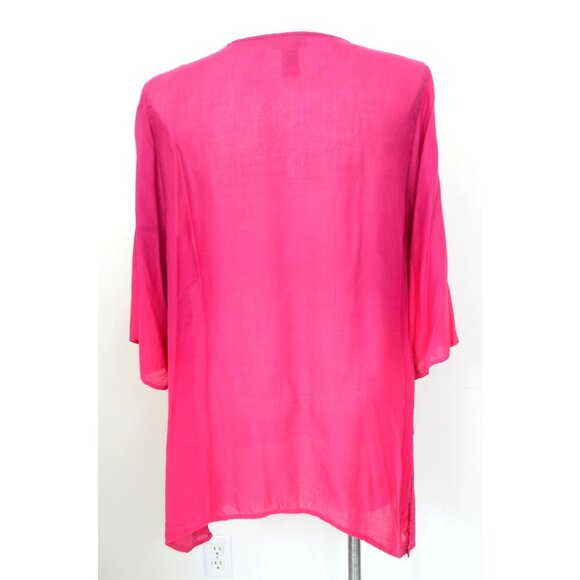 Catherine's PLUS 1X Ombré Pink Purple Beaded Flowy Tunic Top 3/4 Sleeve Blouse - Picture 7 of 12